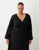 Esmée Curve wrap front long sleeve midaxi beach dress in black