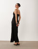 crinkle lace trim semi sheer maxi dress in black