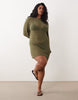 Curve beach knit boucle scoop back mini dress in khaki