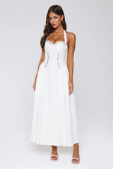 Vintage Fleur Halter Maxi Dress White