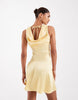 JJXX satin mini dress with tie detail in butter yellow