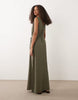 JDY tie waist linen blend maxi dress in khaki