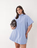 Curve poplin relaxed short sleeve mini dress in dusky blue