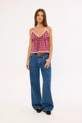 Luck & Trouble Charly Check Cami Top Burgundy Check