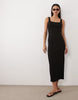 square neck seam detailing midi dress in black