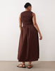 Curve crinkle square neck maxi sundress with shirred waist in chocolate