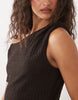 textured jersey off shoulder midi dress in brown