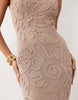 Wanderdoll Sunnie knit abstract detail tie back maxi dress in light brown