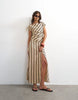 Topshop linen rich fallen shoulder midaxi dress in natural stripes