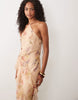 bias cut maxi dress with ruffles and high-low in floral print