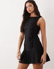 slash neck asymmetric mini vest sundress with dropped waist in black