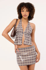 Motel Guizio Skirt Sequin Vintage Check Brown