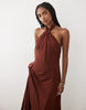 Mango halterneck maxi dress in brown