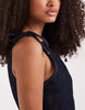 denim tie straps a-line mini dress in indigo blue