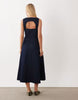 denim circle hem midi dress with cut out detail in rinse