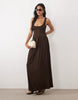 crinkle button through midi dress in chocolate