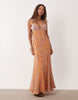 Petite embellished bust cami cut out maxi dress in multi paisley print
