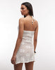 Monki floral crochet tie front beach mini dress in white