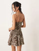 crinkle mini sundress with shirred dropped waist in chocolate shell print
