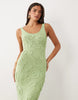 Wanderdoll Sunnie knit abstract detail tie back maxi dress in sage