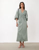 YAS knot front volume sleeve satin midi dress in milieu green