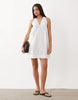 ARKET pure cotton sleeveless v-neck volume midi dress in white