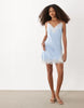Abercrombie & Fitch satin lace trim strappy mini dress in light blue
