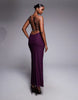 Tiger Mist Orielle strappy open back hardware detail floral maxi dress in plum orchid