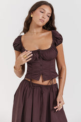 rich brown gathered top