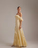 bridesmaids bardot ruffle chiffon maxi dress in yellow