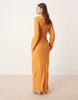 textured embroidered maxi dress in orange