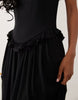 straight neck midi cami dress with waist frill in black