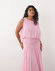 Curve draped gauged ruched waist detail maxi dress in pink