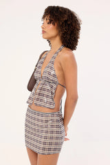Motel Guizio Skirt Sequin Vintage Check Brown