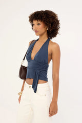 Motel Prilla Halter Top Cupro Ocean Storm