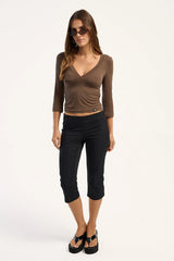 Rusty Rikki V Neck Jersey Top Java