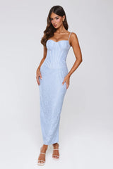 Fashionably Sleek Corset Maxi Dress Blue