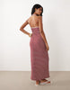 crochet jersey scoop neck halter maxi dress in red stripe