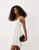 scoop ribbed bodice with poplin skirt mini dress in white