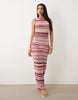 Kiwi & Co Walking On Sunshine crochet high neck sleeveless maxi beach dress in pink stripes