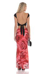 Mesh Rose Maxi Skirt in Red