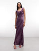 Reclaimed Vintage satin maxi day dress with frill neck in raspberry polka dots