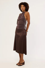 Motel Manyala Skirt SATIN DARK BROWN