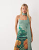 midaxi slip dress with scarf in green floral