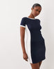 t-shirt panel detailing mini dress in navy with white color blocking