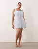 Esmée Curve beach mini dress with ruffle trim in blue & white stripes