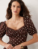 Miss Selfridge spun milkmaid mini dress in chocolate polka dots