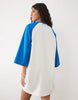 tricot contrast raglan sleeve mini T-shirt dress in bright blue and white