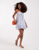 Hollister strapless tie front ruffle hem babydoll mini dress in blue floral print