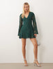 embellished crochet plunge mini dress with long sleeves in green